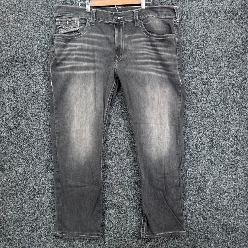 True Religion Section Straight Jeans Mens 44 Faded Black Contrast Stitch Denim
